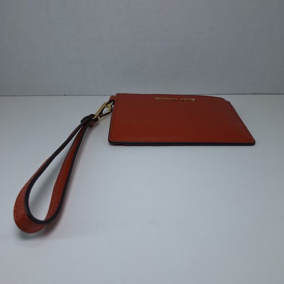 Michael Kors Jet Set Orange Pebble Leather Coin Purse Pouch Wallet Wristlet - Picture 7 of 14